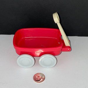 Fisher Price 1996 Red Toy Wagon Gray Wheels Pull Handle Kids Playset Accessory